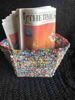 calendar base, milk packets and bread wrappers been upcycled